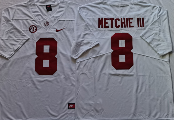 Alabama Crimson Tide White #8 METCHIE III Jersey