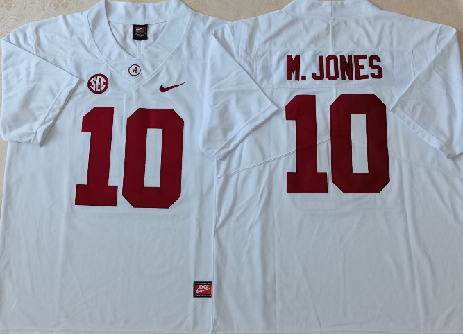 Alabama Crimson Tide White #10 M.JONES Jersey