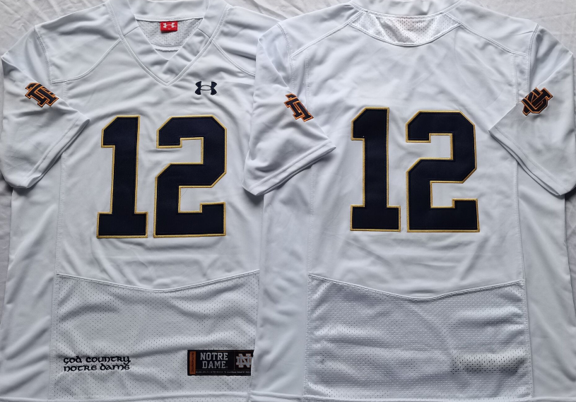 Norte Dame Fighting Irish White #12 Jersey