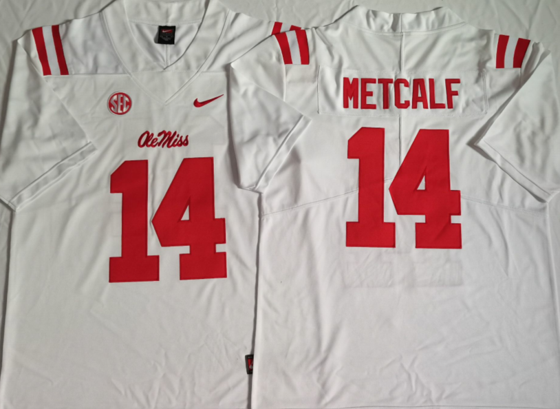 Ole Miss Rebels White #14 METCALF Jersey