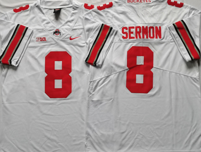 Ohio State Buckeyes White #8 SERMON Jersey