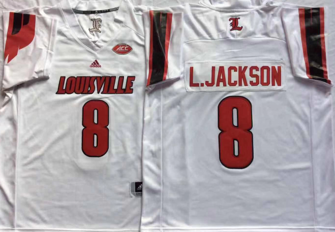 Louisville Cardinals White #8 L.JACKSON Jersey