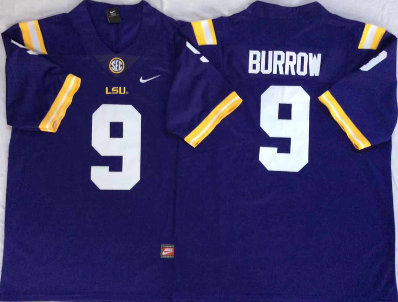 LSU Tigers Purple #9 BURROW Jersey