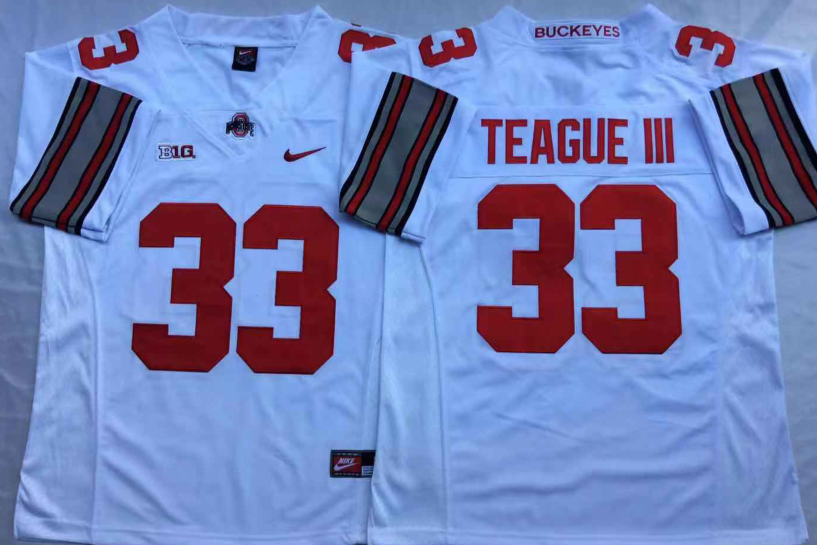 Ohio State Buckeyes White #33 TEAGUE III Jersey