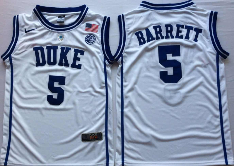 Duke Blue Devils White #5 BARRETT Jersey