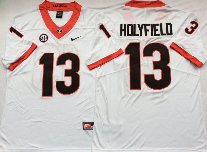 Georgia Bulldogs White #13 HOLYFIELD Jersey