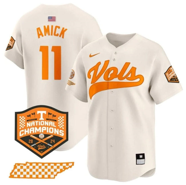 Men's Tennessee Volunteers #11 Billy Amick Cream 2024 Champions Vapor Limited