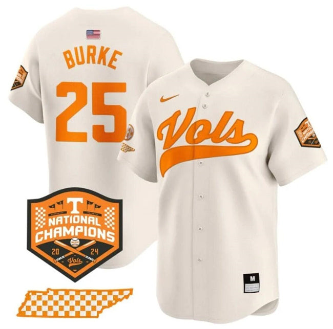 Men's Tennessee Volunteers #25 Blake Burke Cream 2024 Champions Vapor