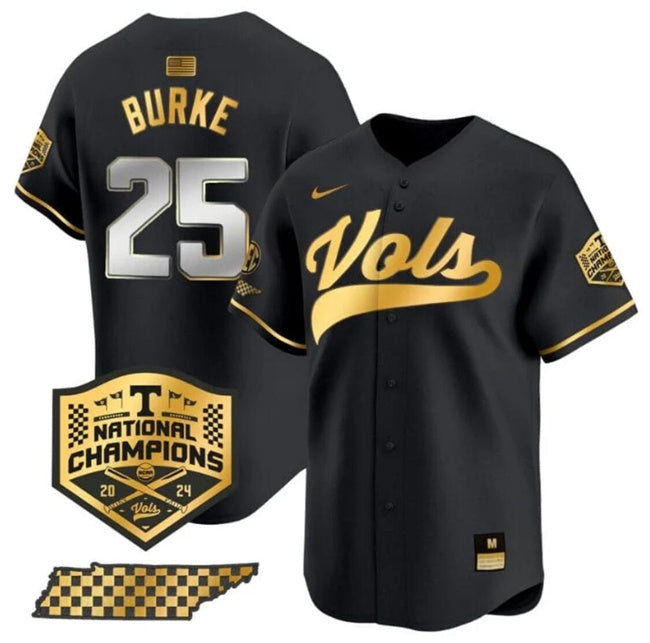 Men's Tennessee Volunteers #25 Blake Burke Black Gold 2024 Champions Vapor