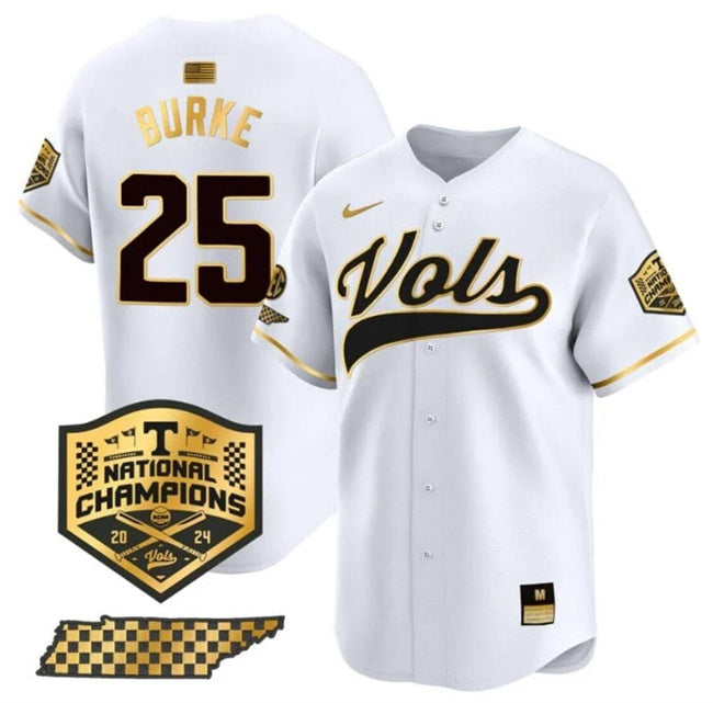 Men's Tennessee Volunteers #25 Blake Burke White Gold 2024 Champions Vapor