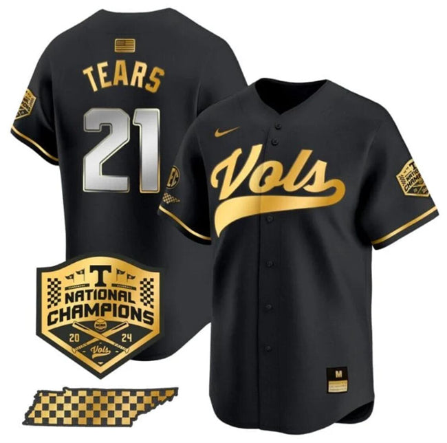 Men's Tennessee Volunteers #21 Kavares Tears Black Gold 2024 Champions Vapor
