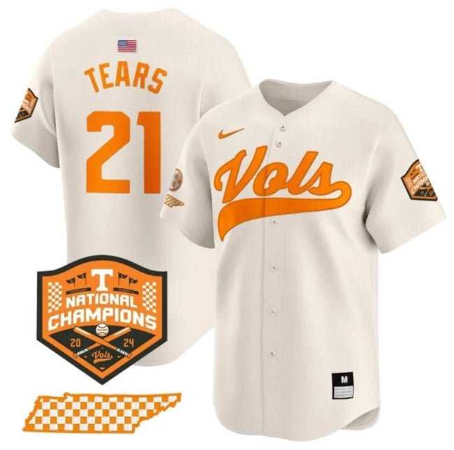 Men's Tennessee Volunteers #21 Kavares Tears Cream 2024 Champions Vapor