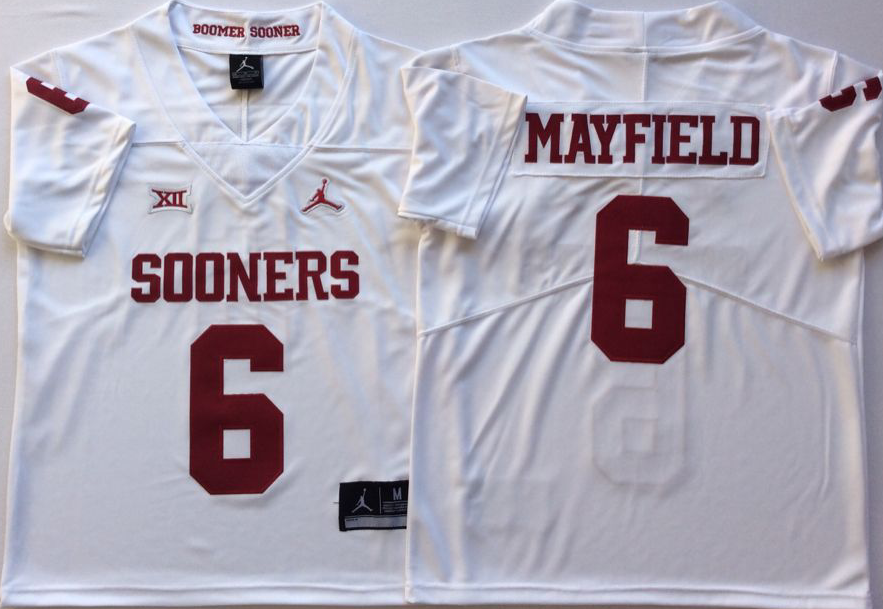 Oklahoma Sooners White 6 MAYFIELD Jersey