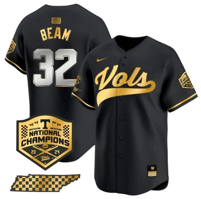 Men's Tennessee Volunteers #32 Drew Beam Black Gold 2024 Champions Vapor