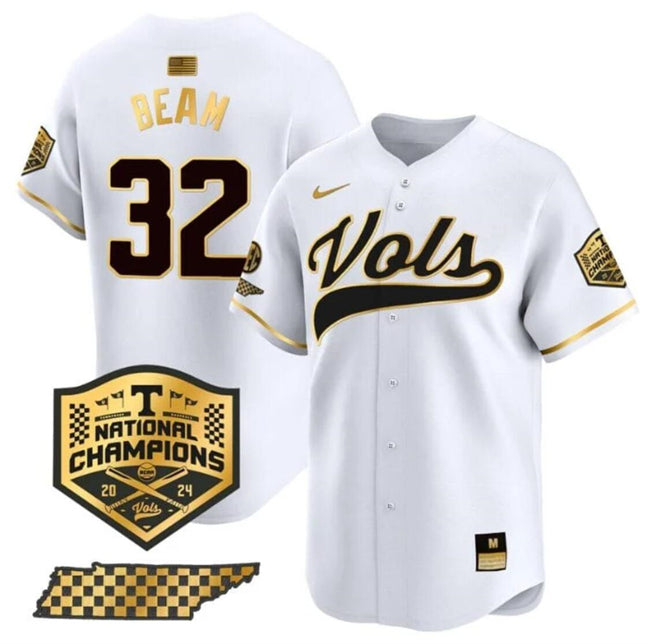 Men's Tennessee Volunteers #32 Drew Beam White Gold 2024 Champions Vapor