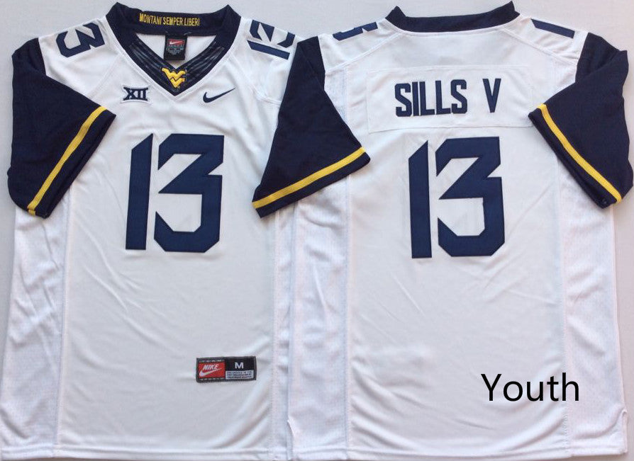 West Virginia Mountaineers White #13 SILLS V Jersey