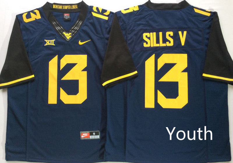 West Virginia Mountaineers Blue #13 SILLS V Jersey