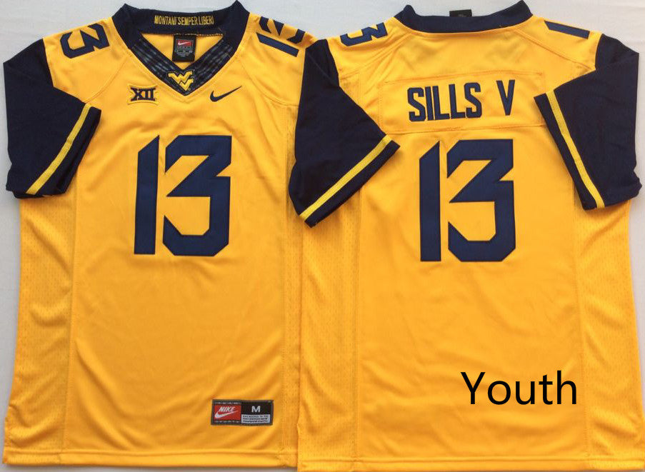 West Virginia Mountaineers Yellow #13 SILLS V Jersey