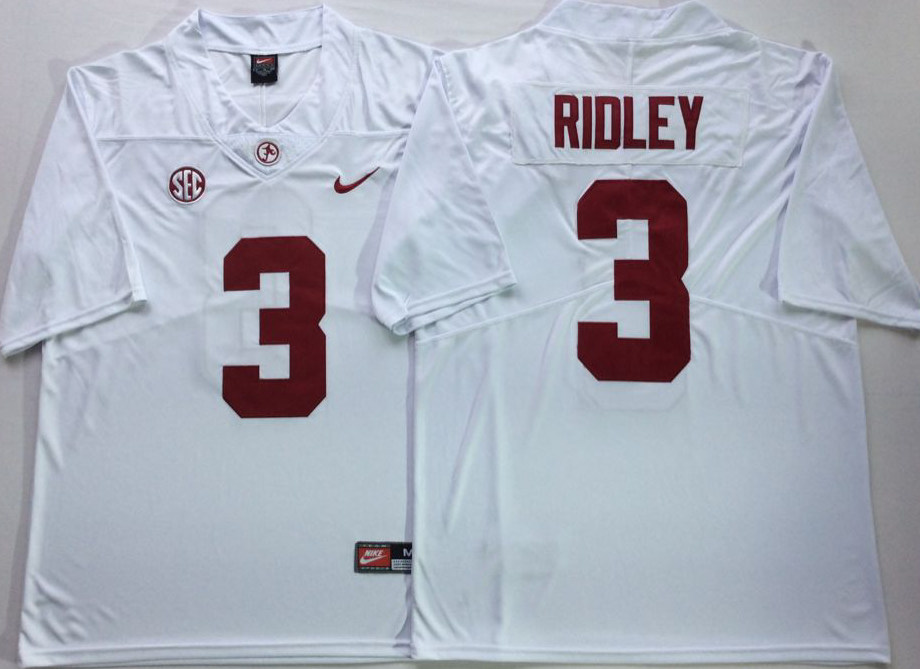 Alabama Crimson Tide White #3 RIDLEY Jersey