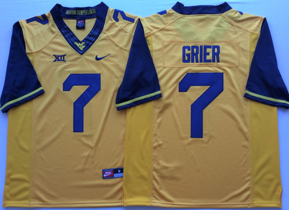 West Virginia Mountaineers YELLOW #7 GRIER 14486382 Jersey