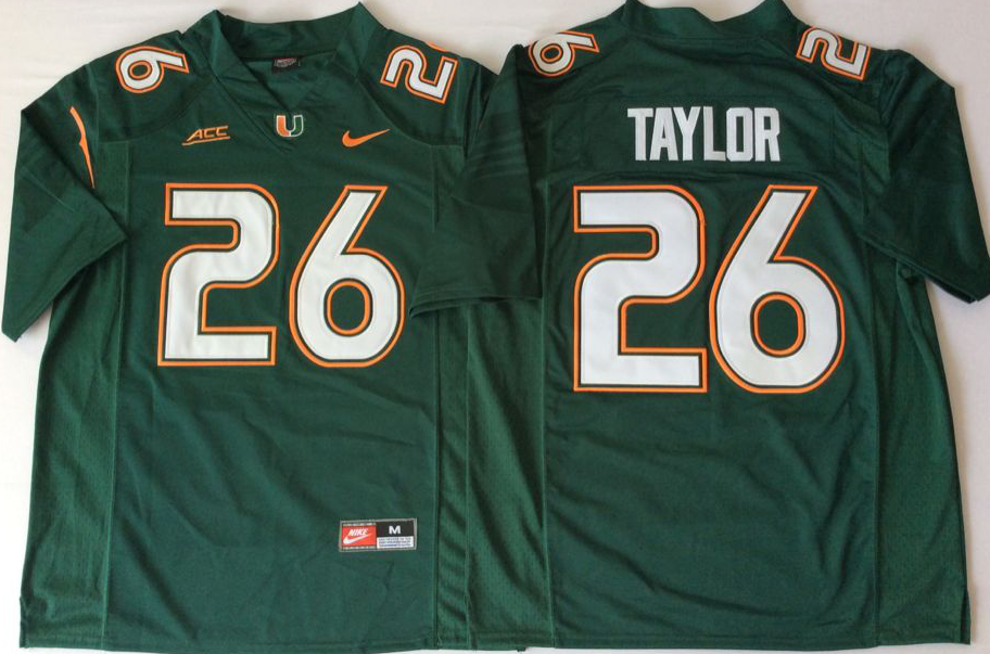 2018 Miami Hurricanes Green #26 TAYLOR Jersey