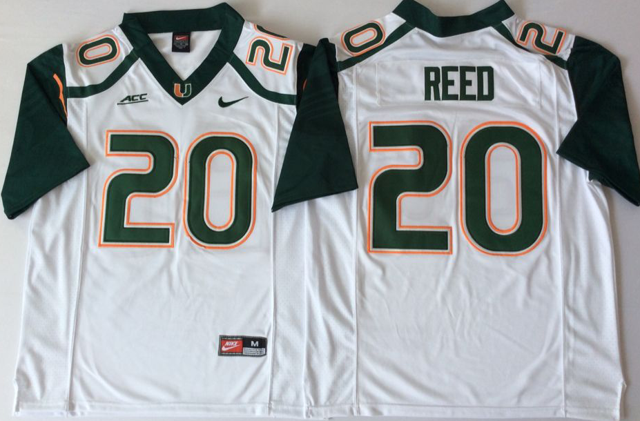 2018 Miami Hurricanes White #20 REED Jersey