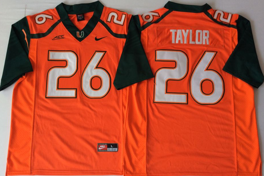 2018 Miami Hurricanes Orange #26 TAYLOR Jersey