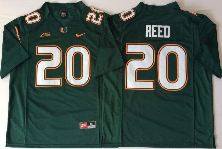 2018 Miami Hurricanes Green #20 REED Jersey