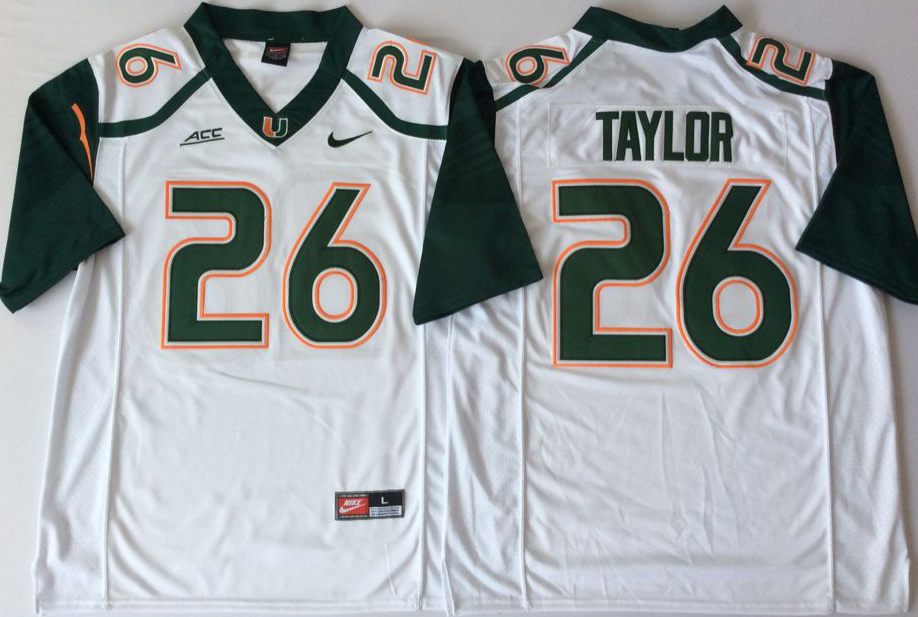2018 Miami Hurricanes White #26 TAYLOR Jersey