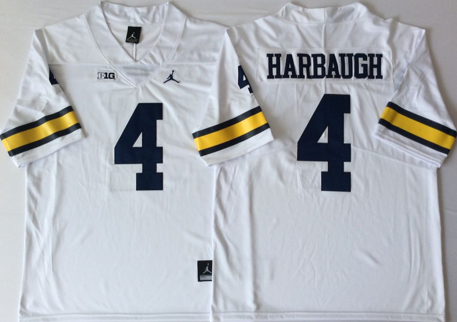 Michigan Wolverines White #4 HARBAUGH Jersey