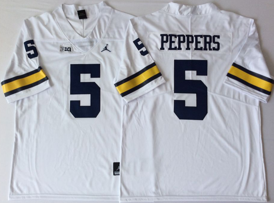 Michigan Wolverines White #5 PEPPERS Jersey