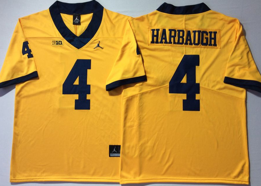 Michigan Wolverines YELLOW #4 HARBAUGH Jersey