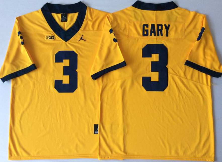 Michigan Wolverines YELLOW #3 GARY Jersey