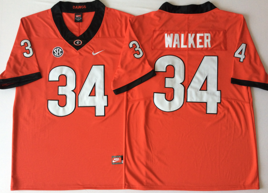 Georgia Bulldogs Red #34 WALKER Jersey