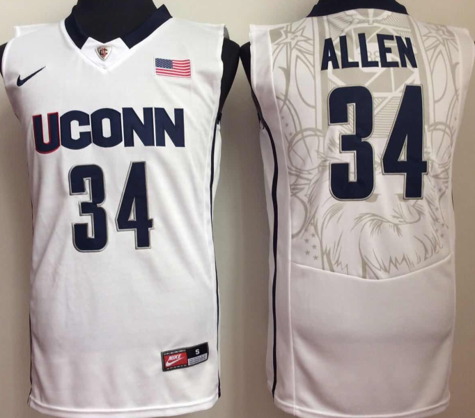 Uconn Huskies White #34 ALLEN Jersey