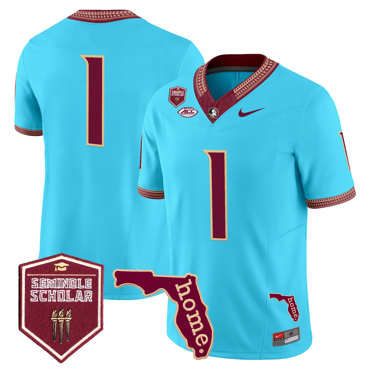 #1 Florida State Seminoles Turquoise Seminole Scholar ACC Patch Stitched Football Jersey