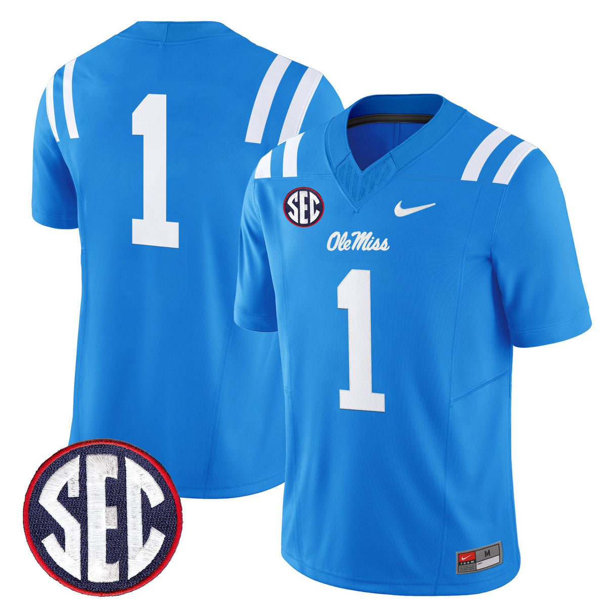 #1 Ole Miss Rebels Powder Blue Stitched College Football Jersey No Name On Back