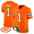 #1 Toney Miami Hurricanes Orange ACC Florida Map Patch Stitched Football Jersey