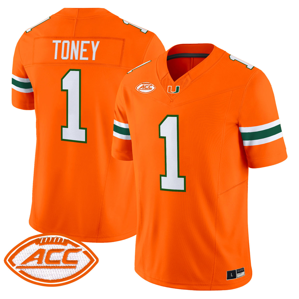 #1 Toney Miami Hurricanes Orange Alternate ACC Patch Stitched Football Jersey