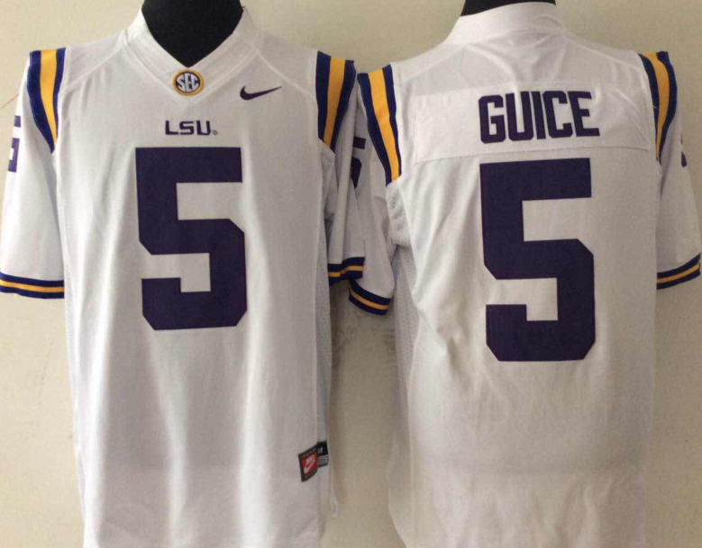 LSU Tigers #5 White  GUICE Jersey