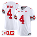 #4 Ohio State Buckeyes Smith White B1G Patch Embroidered Classic Heritage Striped Sleeve College Football Shirt  Jersey