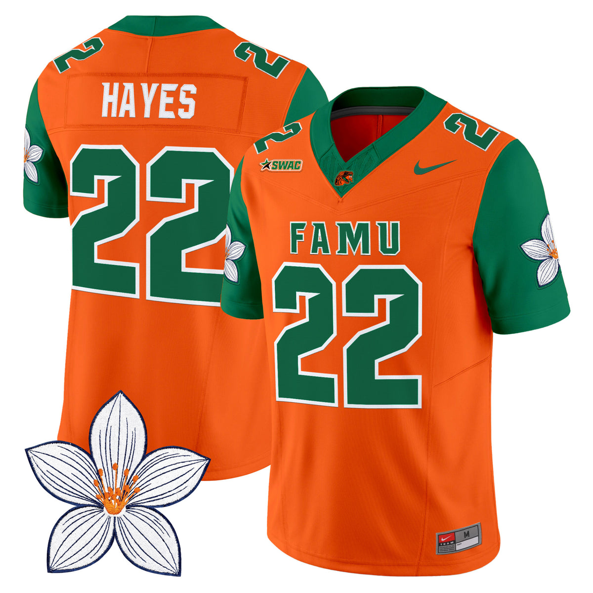 #22 Hayes FAMU Rattlers Orange Green Stitched College Football Jersey