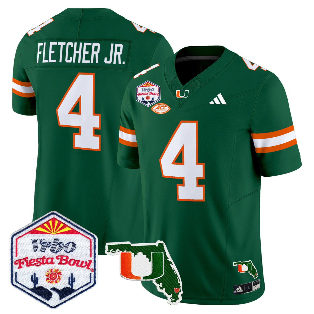 #4 M. Fletcher Jr Miami Hurricanes Football 2026 Fiesta Bowl Florida Jersey