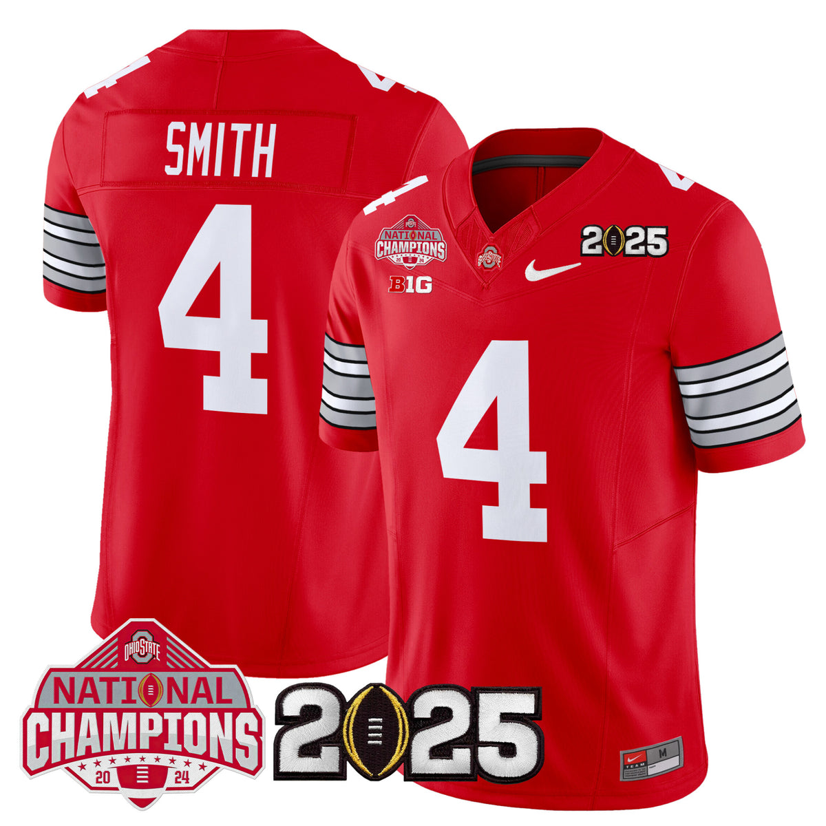 #4 Smith Ohio State Buckeyes Red Stitched College Football Jersey 2025 National Champions