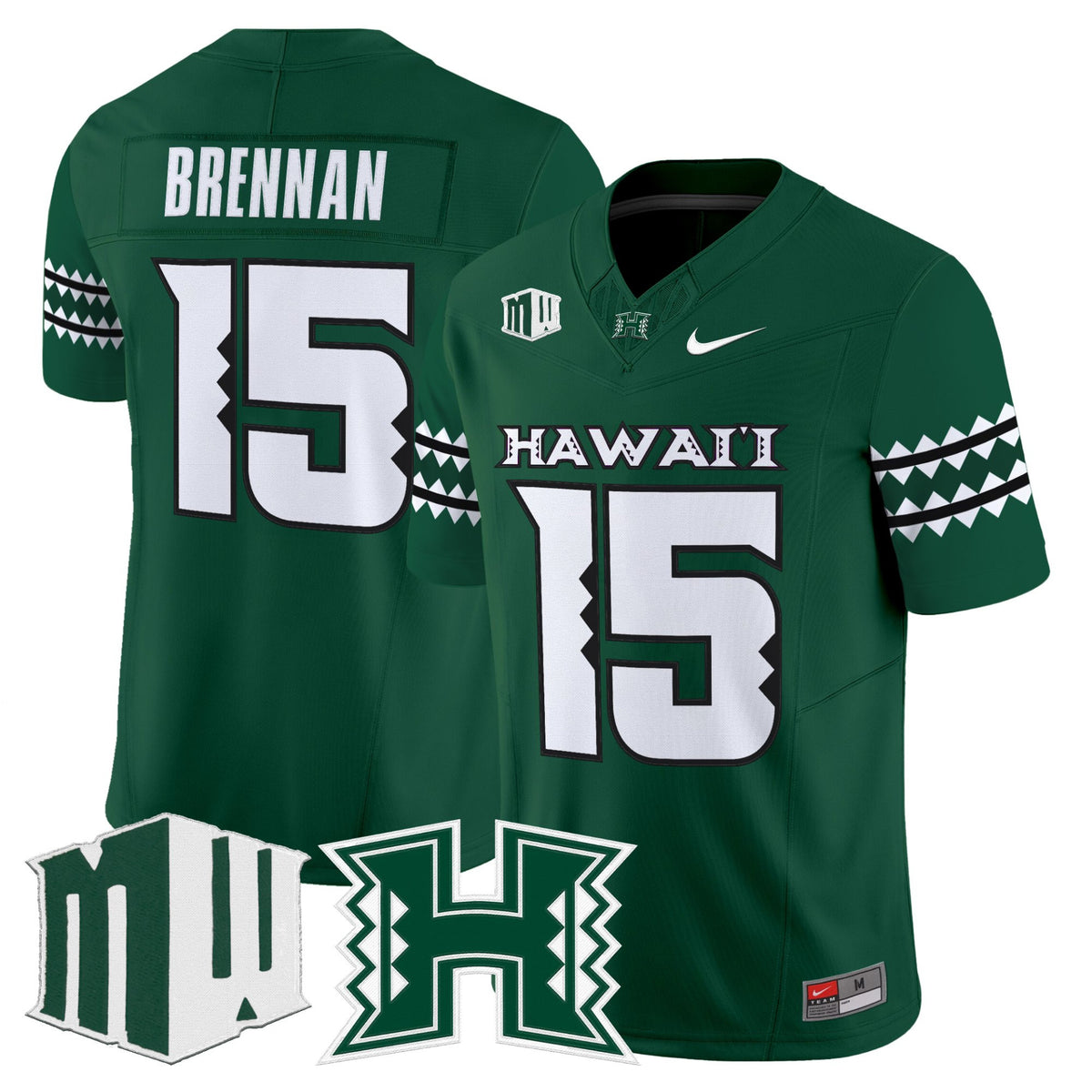 #15 Brennan Hawaii Rainbow Warriors Green Stitched College Football Jersey