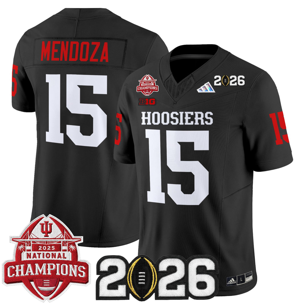 #15 Fernando Mendoza Hoosiers 2025 National Champions 2026 Patch Black Jersey