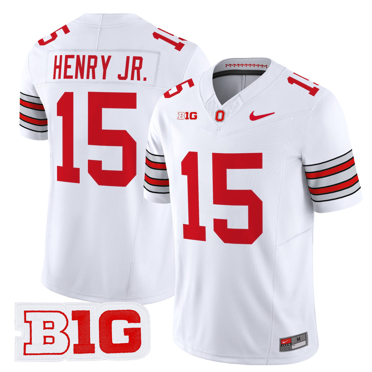 #15 Henry Jr Men White B1G Patch Embroidered Classic Heritage Striped Sleeve College Football Shirt Jersey