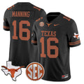 #16 Arch Manning Texas Longhorns 2025 State Map SEC Patch Black  Jersey