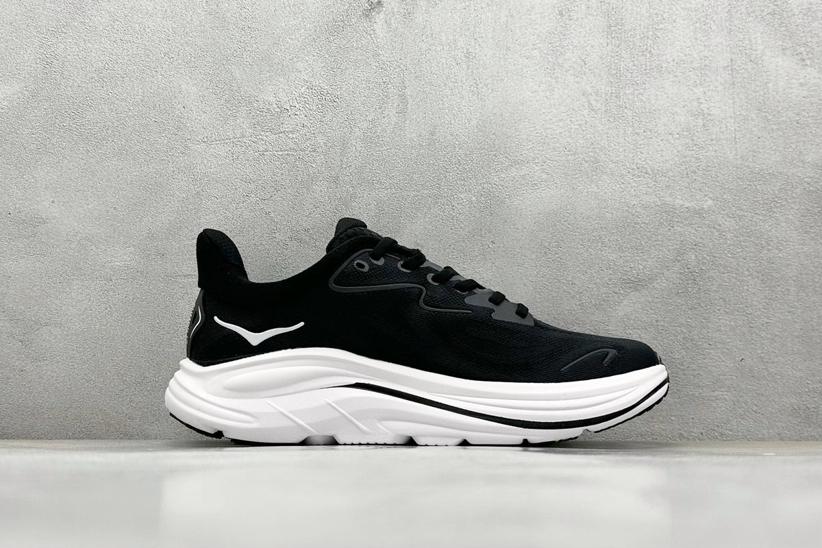 HOKA Clifton 10 Black White Cushioned Road Running Sneakers