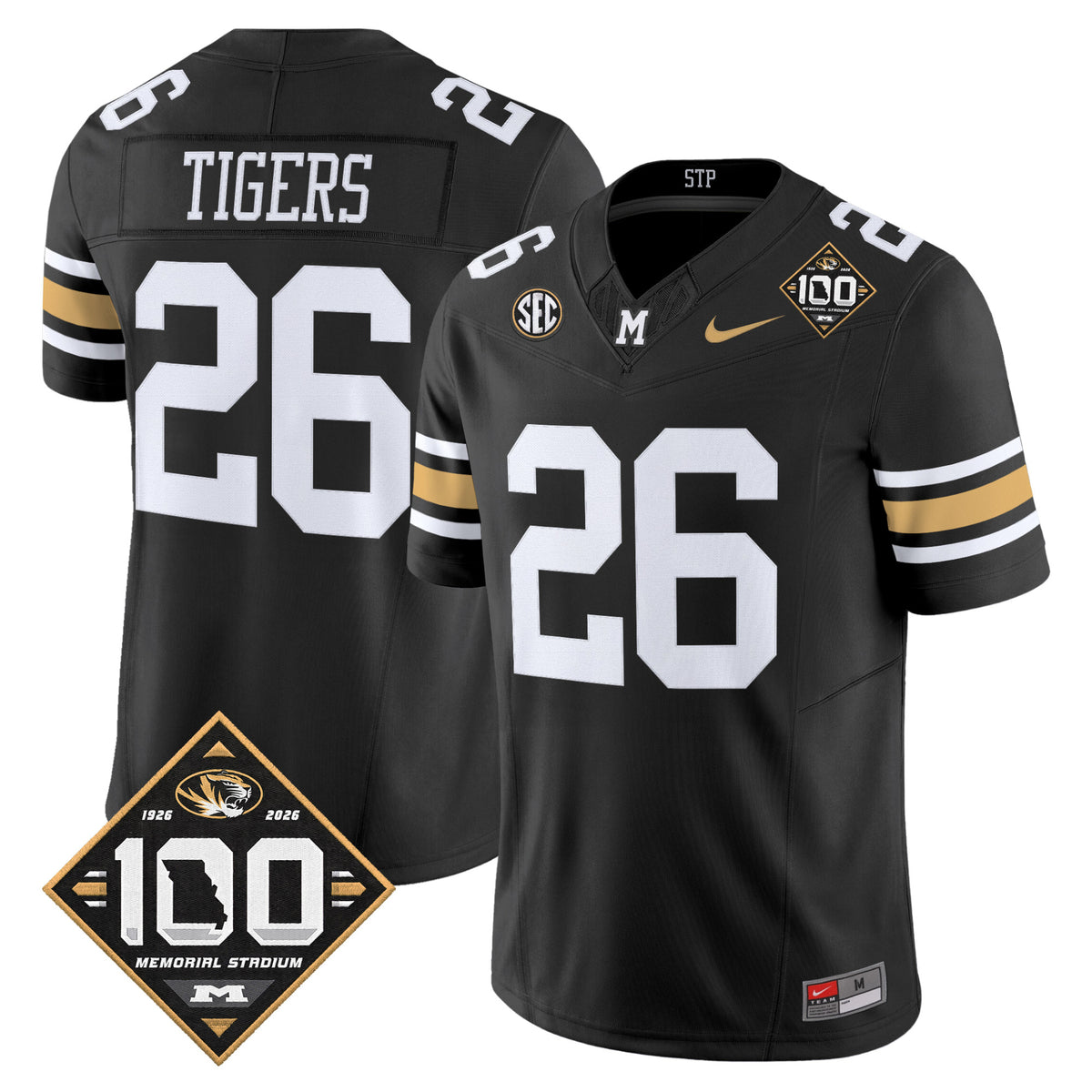 #26 Missouri Tigers Men's 100th Anniversary Black Stitched Football Jersey